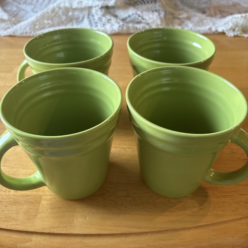 Set of 4 Rachael Ray Double Ridge Apple Green Coffee Mugs 4" Discontinued